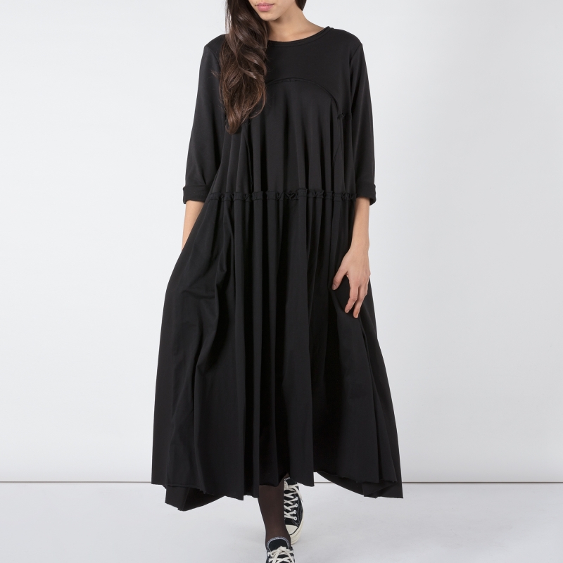 LONG COTTON DRESS WITH PLEATED DETAILS